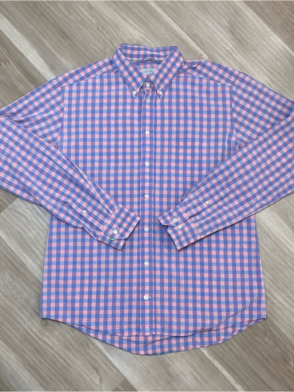 Eton Pink and Blue Button-Down Shirt Mens XL